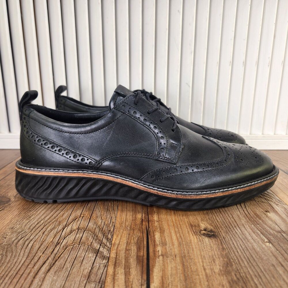 ECCO ST.1 Hybrid Brogue Wingtip Derby Shoes Mens Sz 8 Black Leather Preppy City